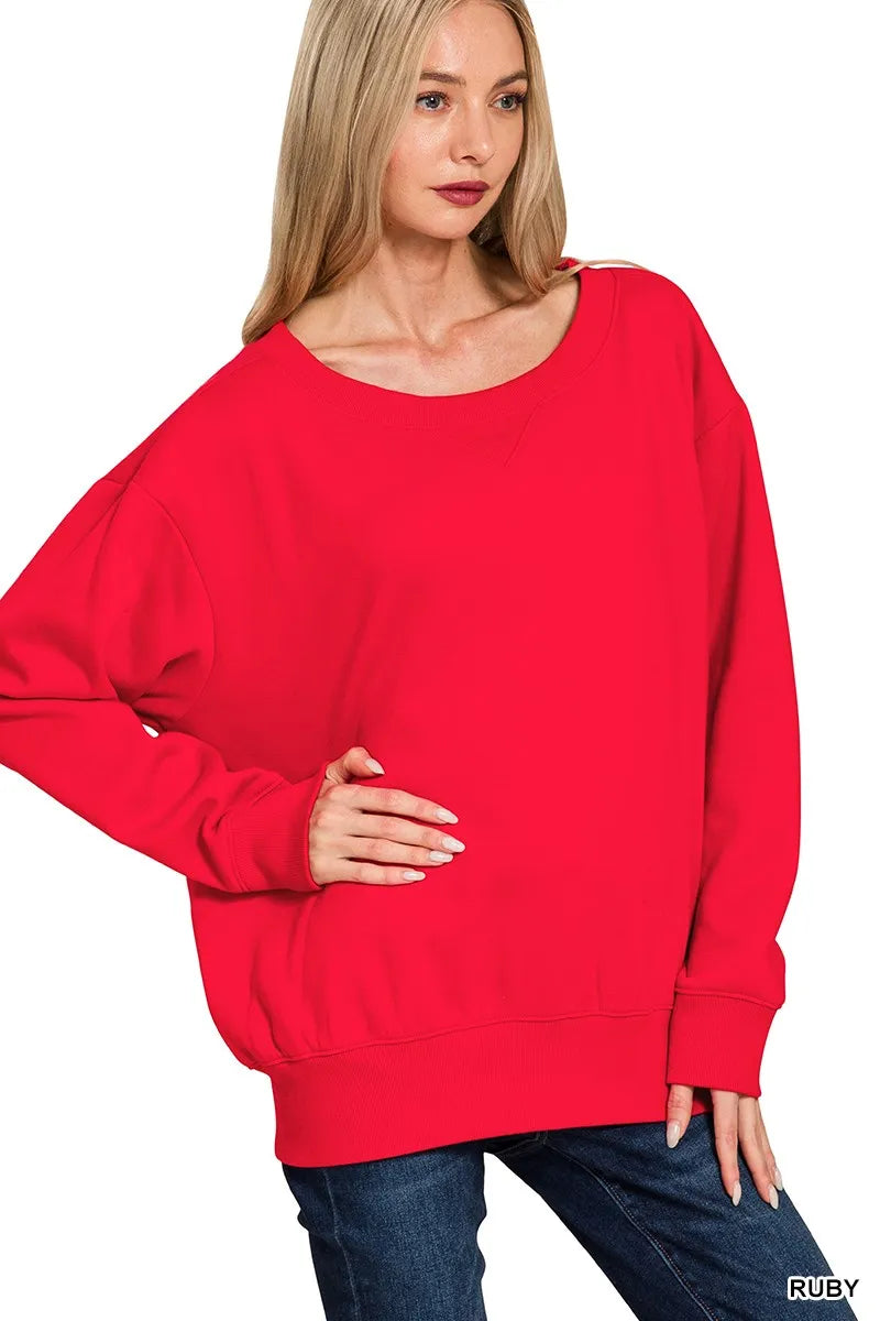 Zenana Ruby Fleece Boat Neck Sweatshirt