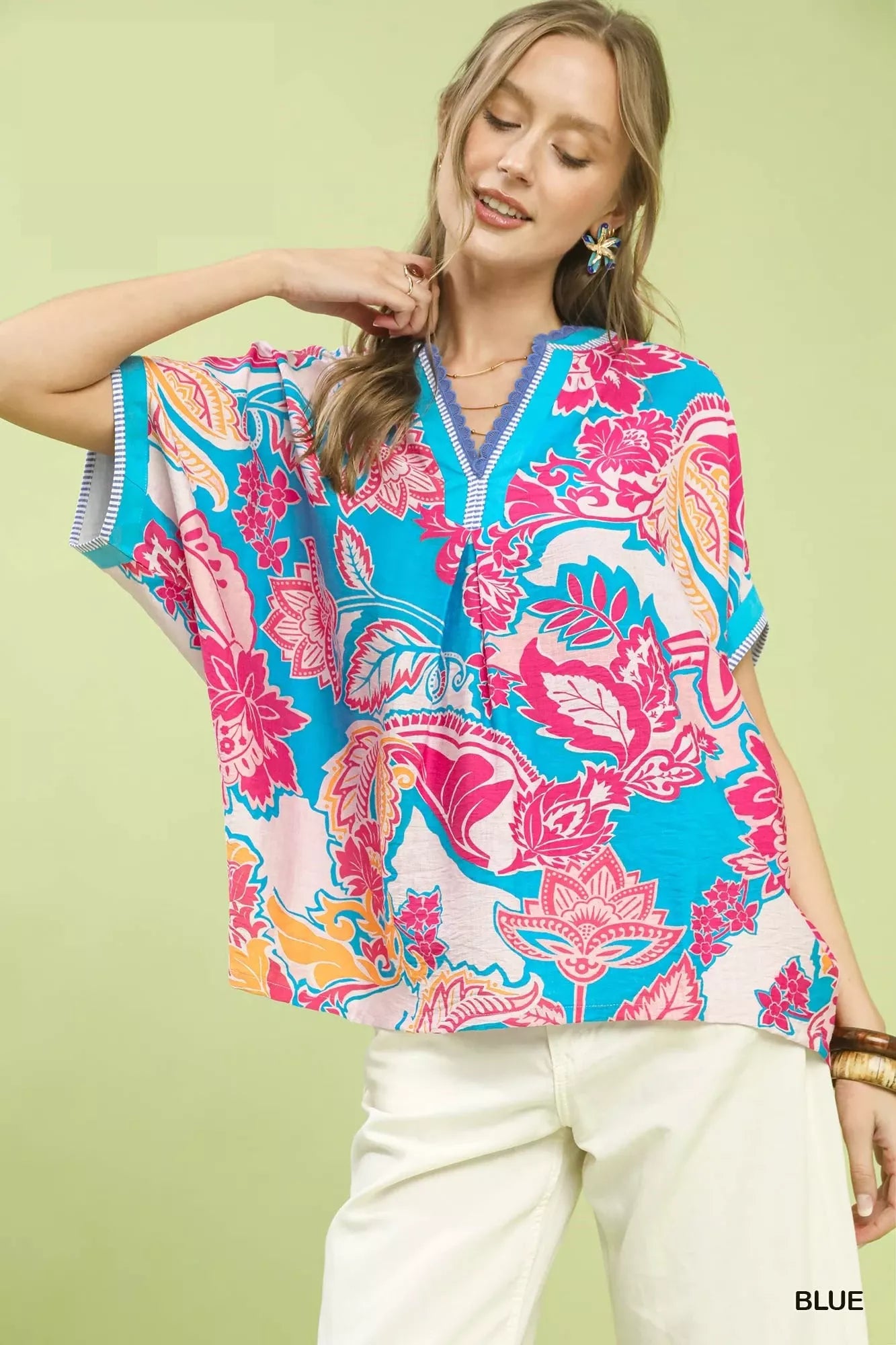 Umgee Abstract Print Oversized Top BLUE