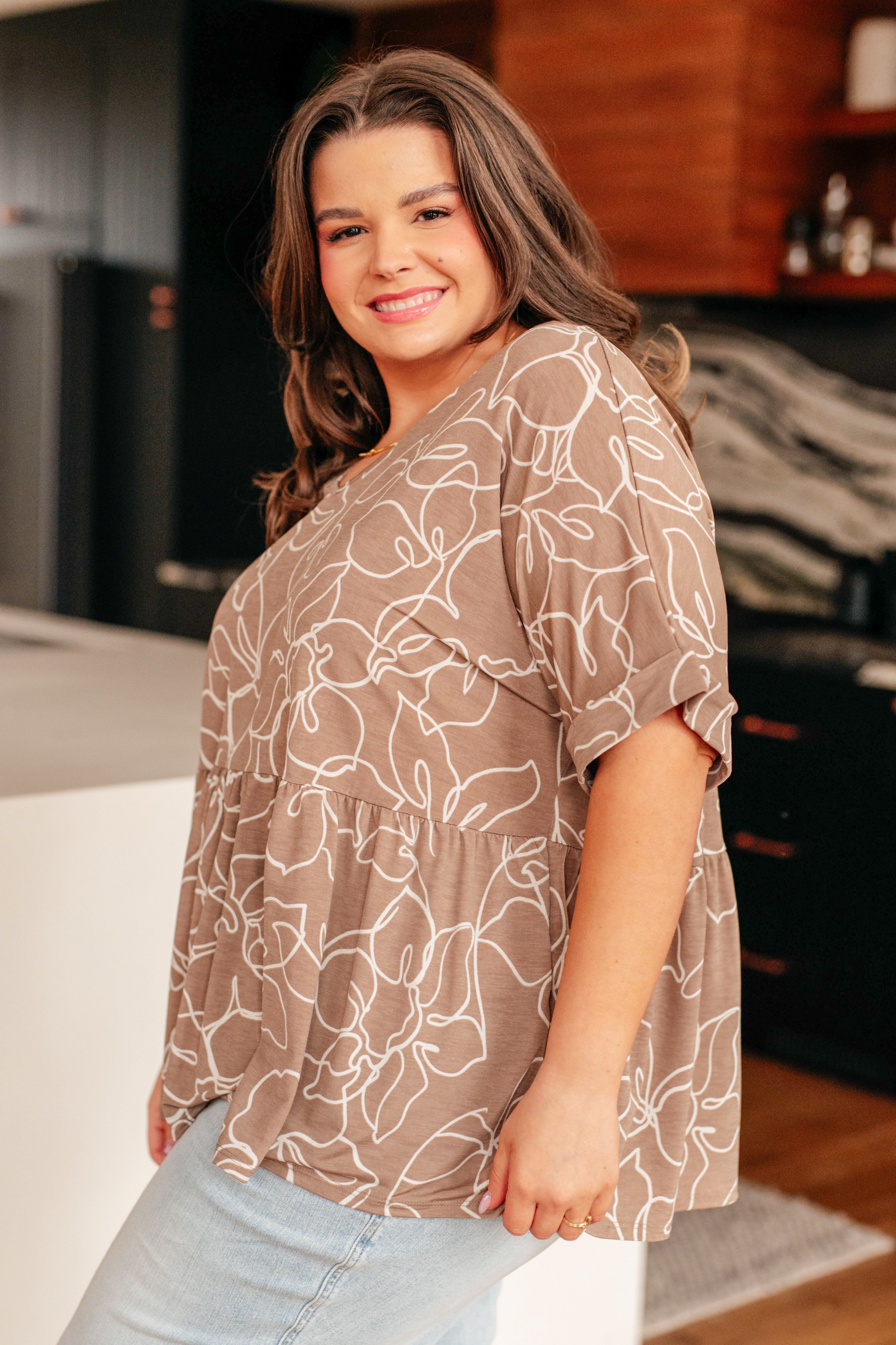 Mittoshop Mocha Petals V-Neck Top Tops