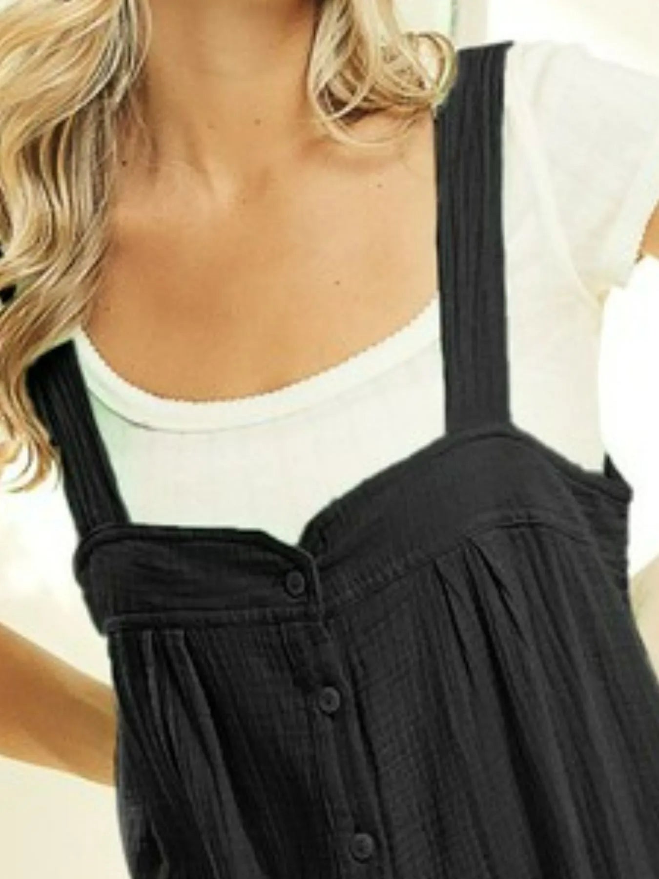 BiBi Back Gauze Buttoned Up Overall Jumpsuit with Pockets