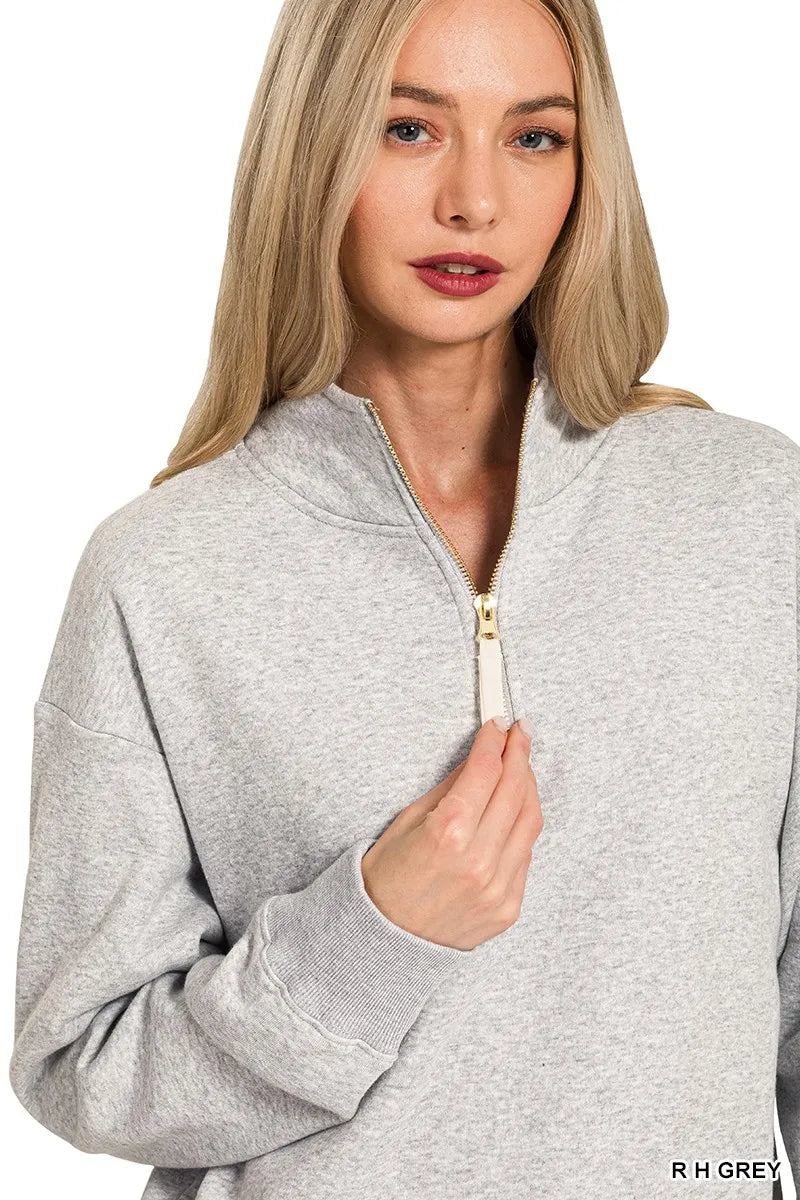 Zenana Heather Gray Fleece Half Zip Sweatshirt