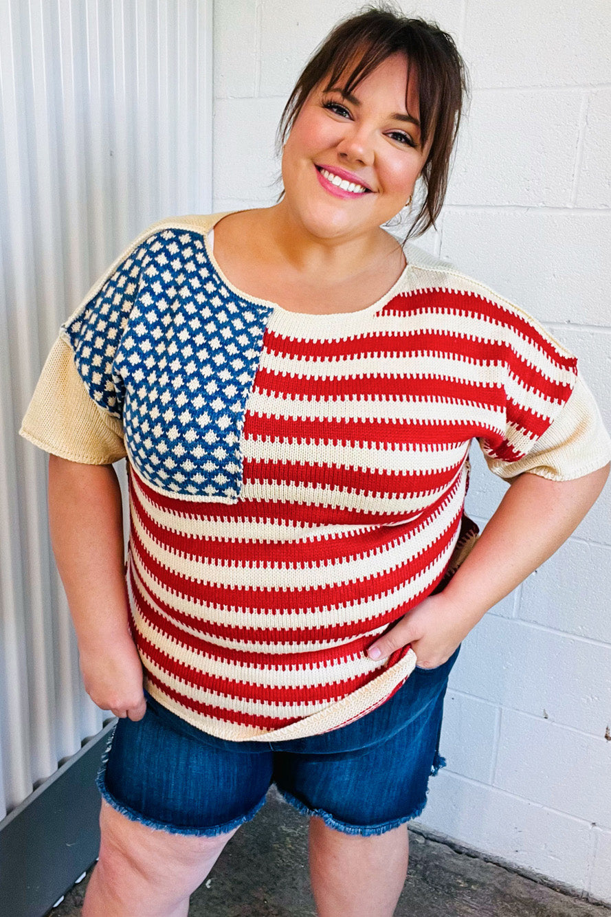 Haptics American Flag Jacquard Knit Sweater Top Final Sale