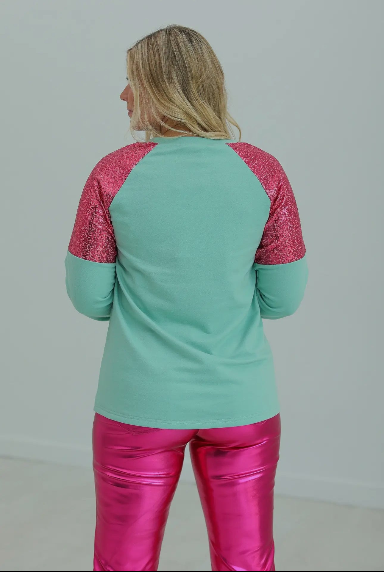 Southern Grace Santa Sequin Mint Sweater Shirts & Tops