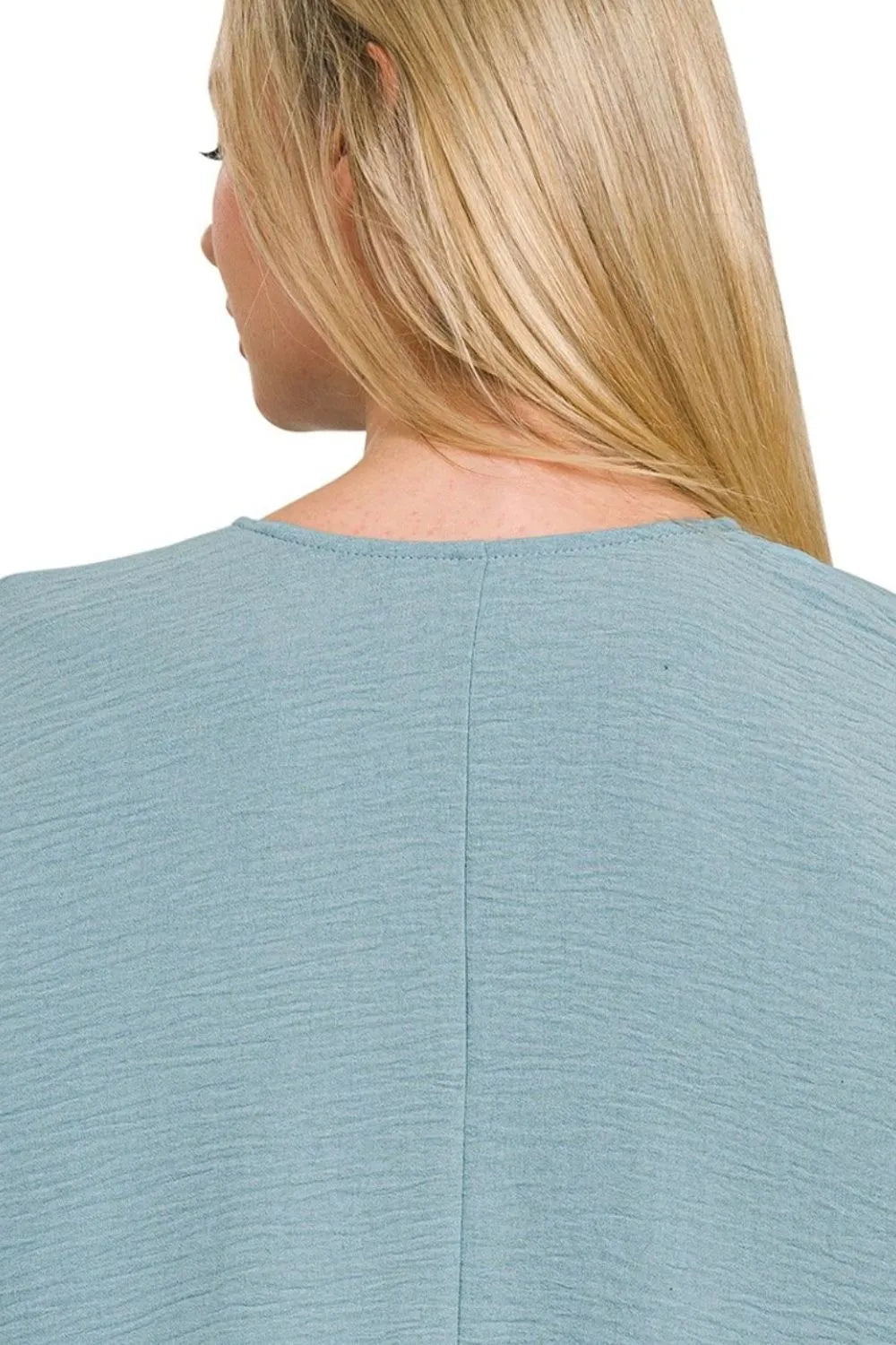 Zenana Blue Gray Woven Airflow V-neck Puff Half Sleeve Top