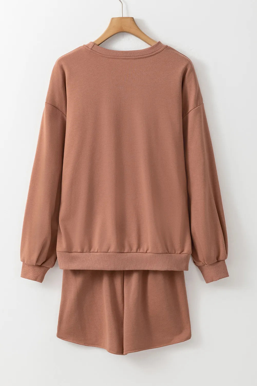 Preorder: COFFEE Sequin Round Neck Long Sleeve Top and Shorts Set Loungewear