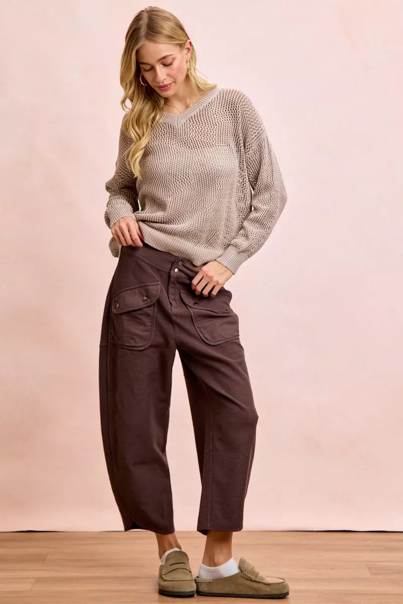 BiBi Vintage Mocha Washed Terry Pants with Pockets
