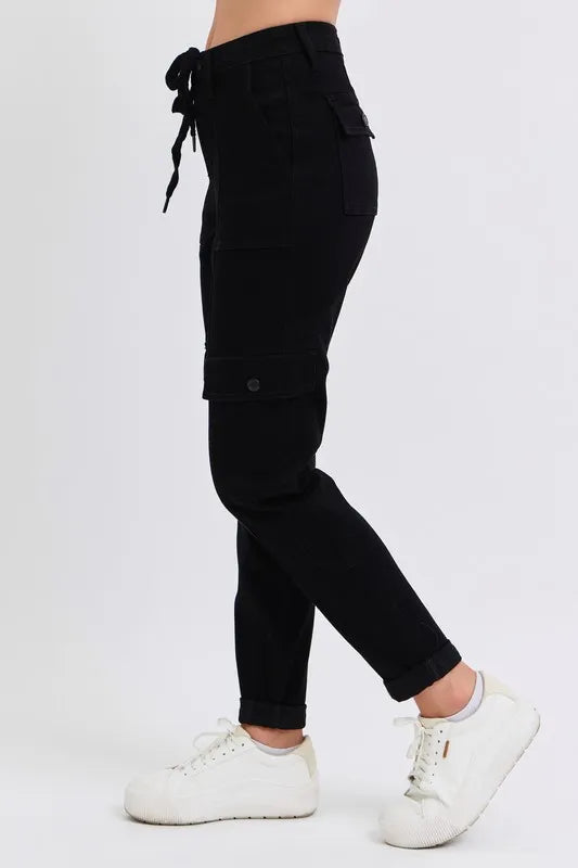 Judy Blue Black High Waist Cargo Cuffed Jogger