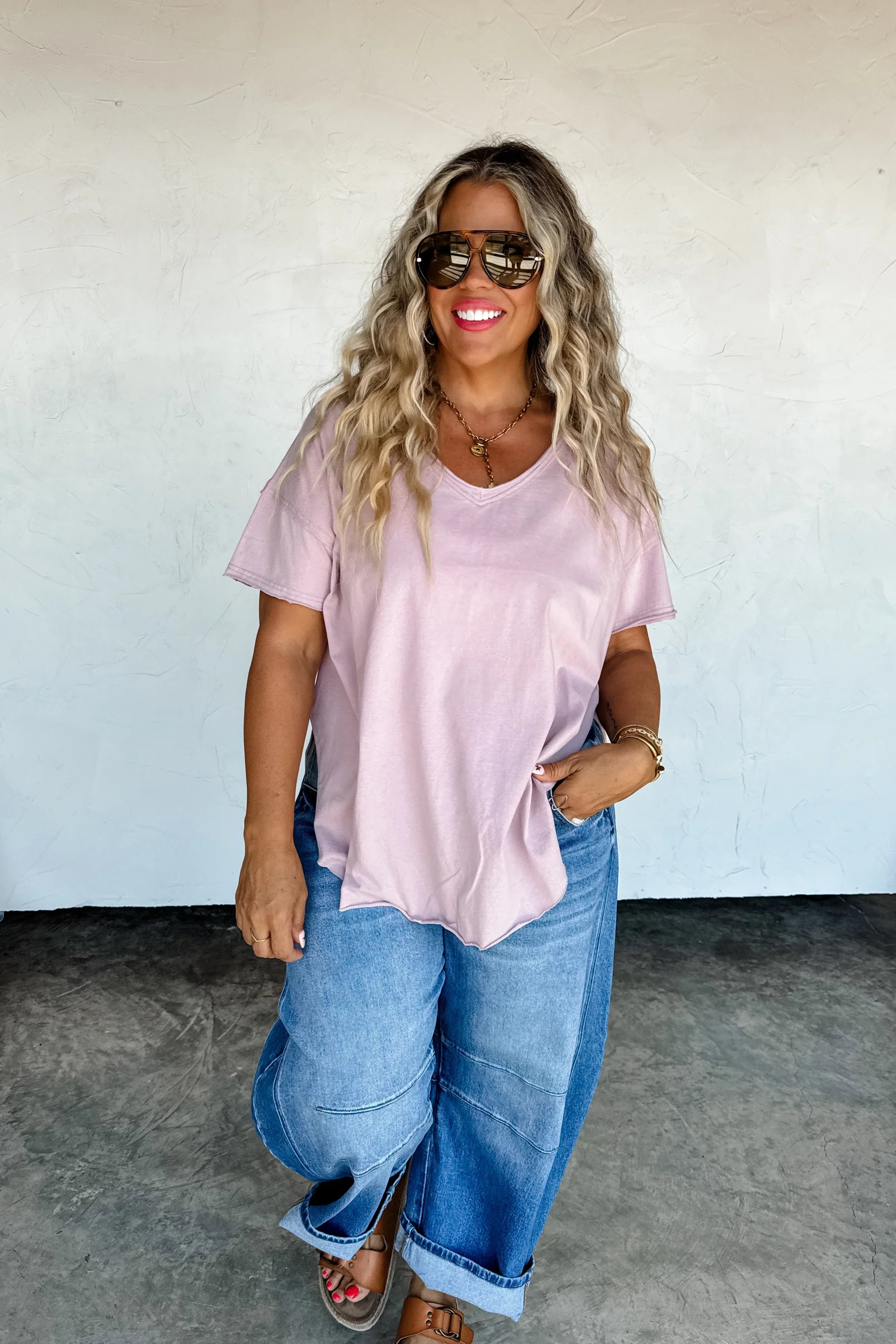 PREORDER: Blakeley Joey V-Neck Washed Cotton Boyfriend Tee Womens