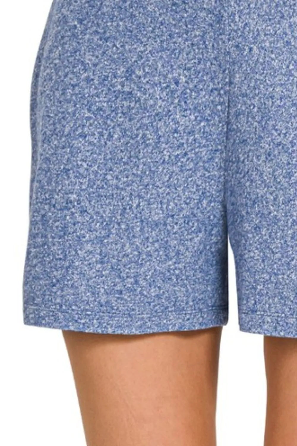 Zenana Light Navy Soft Melange Hacci Elastic Waisted Shorts