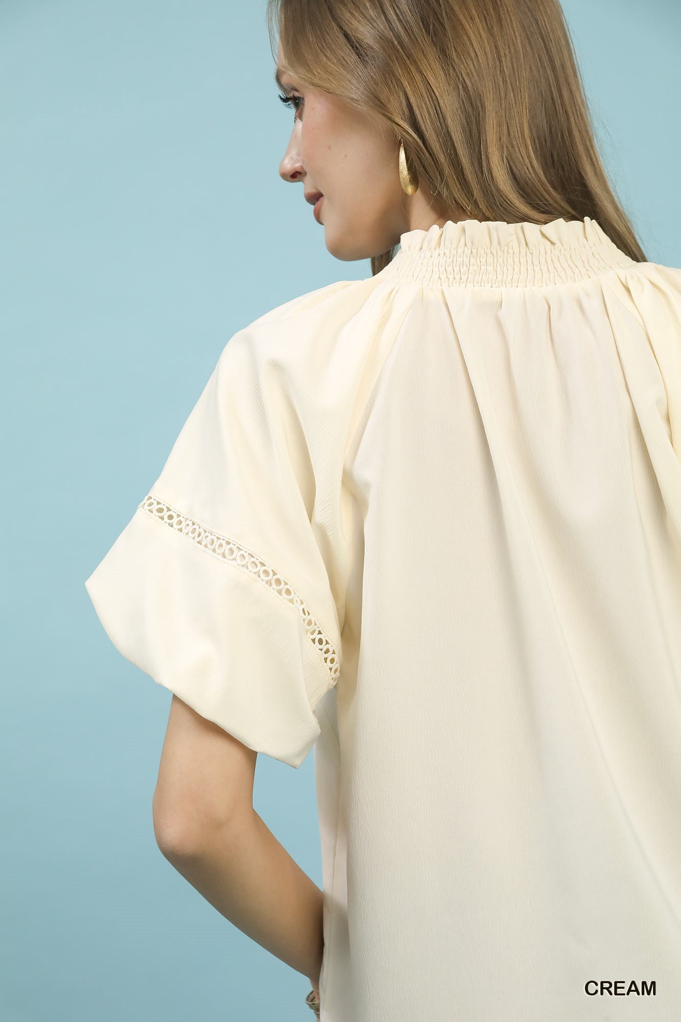 Umgee Cream Lace Trim Peasant Top