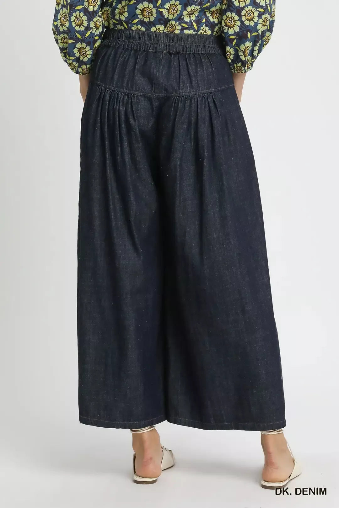 Umgee Dark Denim Stone Washed Wide-Leg Button-Front Culottes