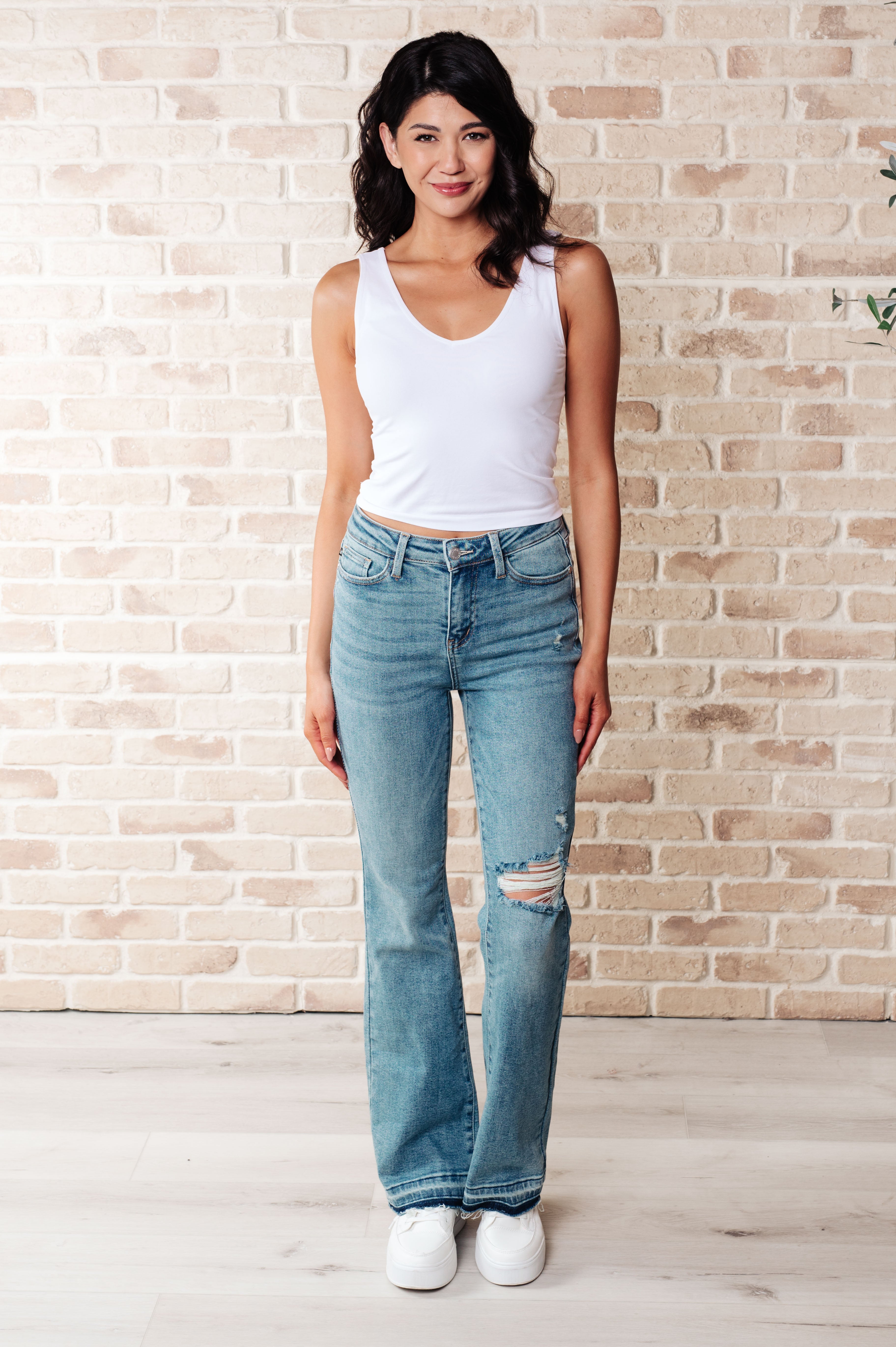 Judy Blue Isla Mid Rise Distressed Released Hem Bootcut Jeans Jeans
