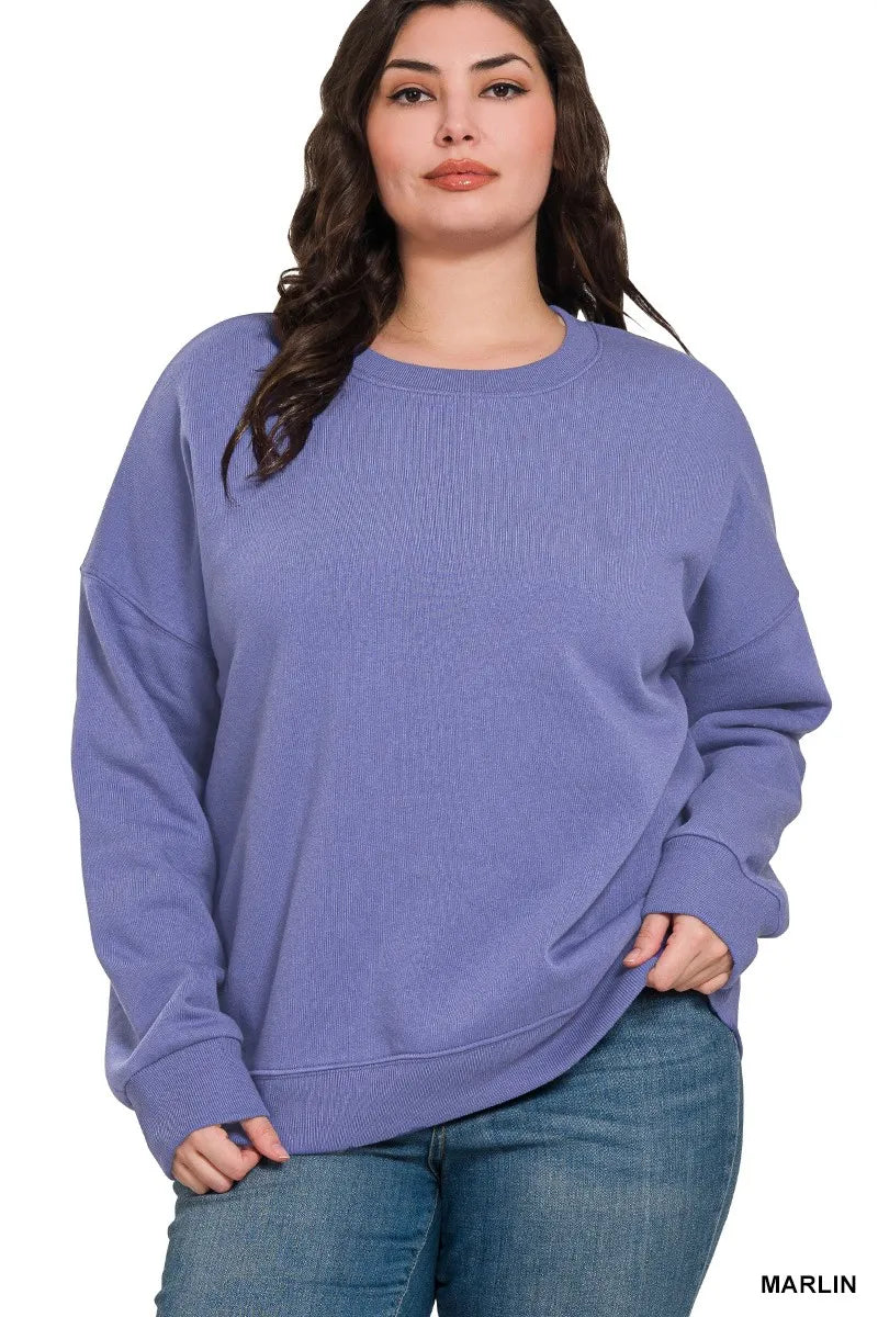 Zenana Marlin Fleece Drop Shoulder Sweatshirt