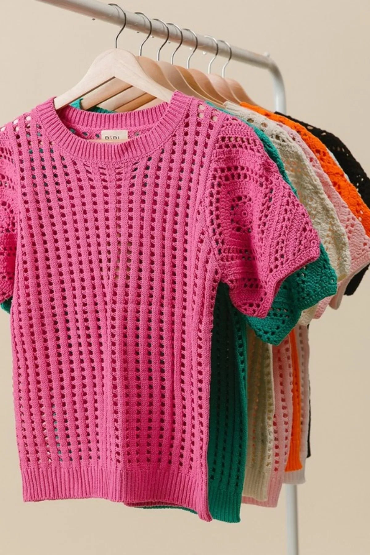 BiBi Fuchsia Crochet Lace Top With Puff Sleeves