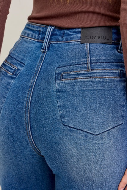 Karla High Waist Column Straight Button-Fly & Back Welt Pkts Womens