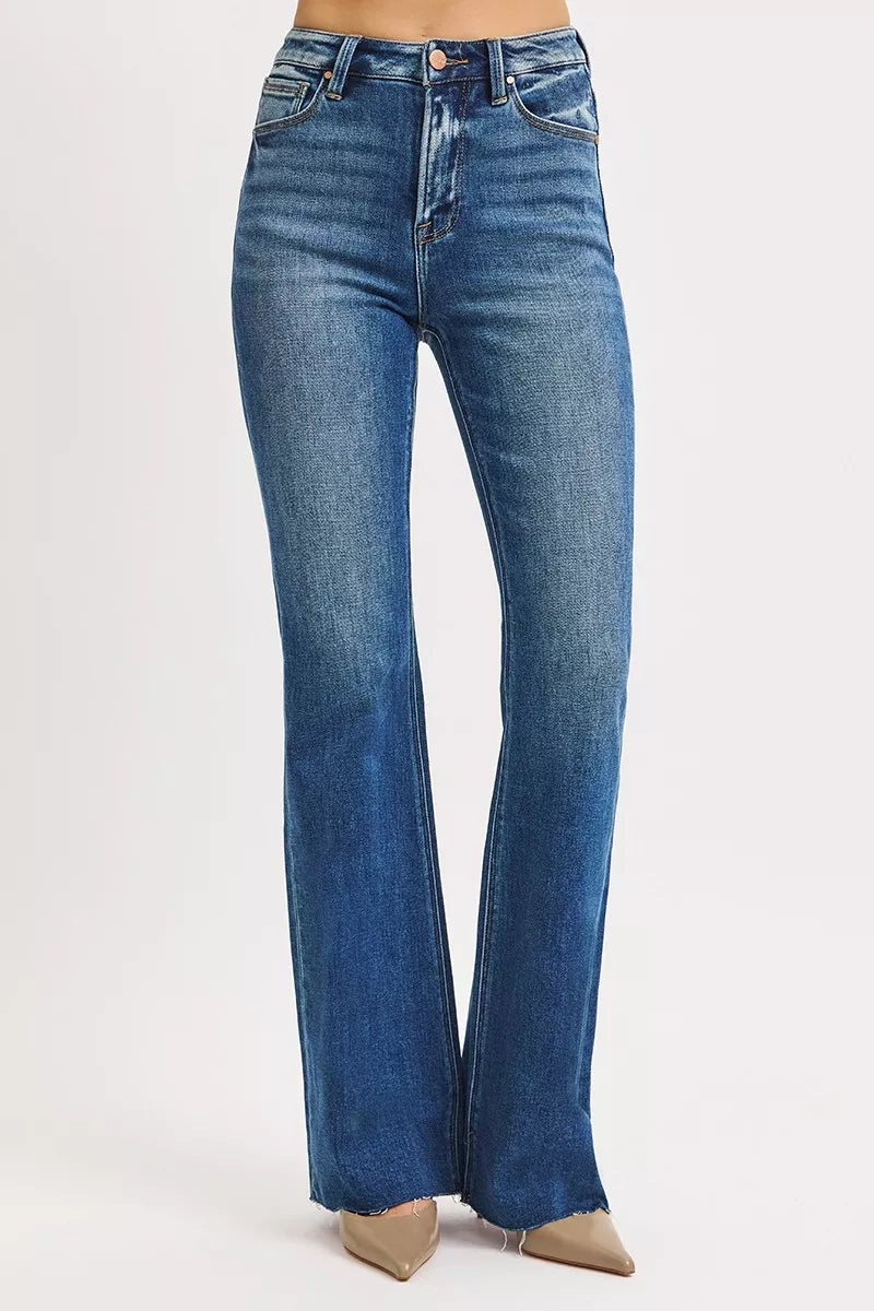 RISEN Dark Washed High Rise Flare Jeans