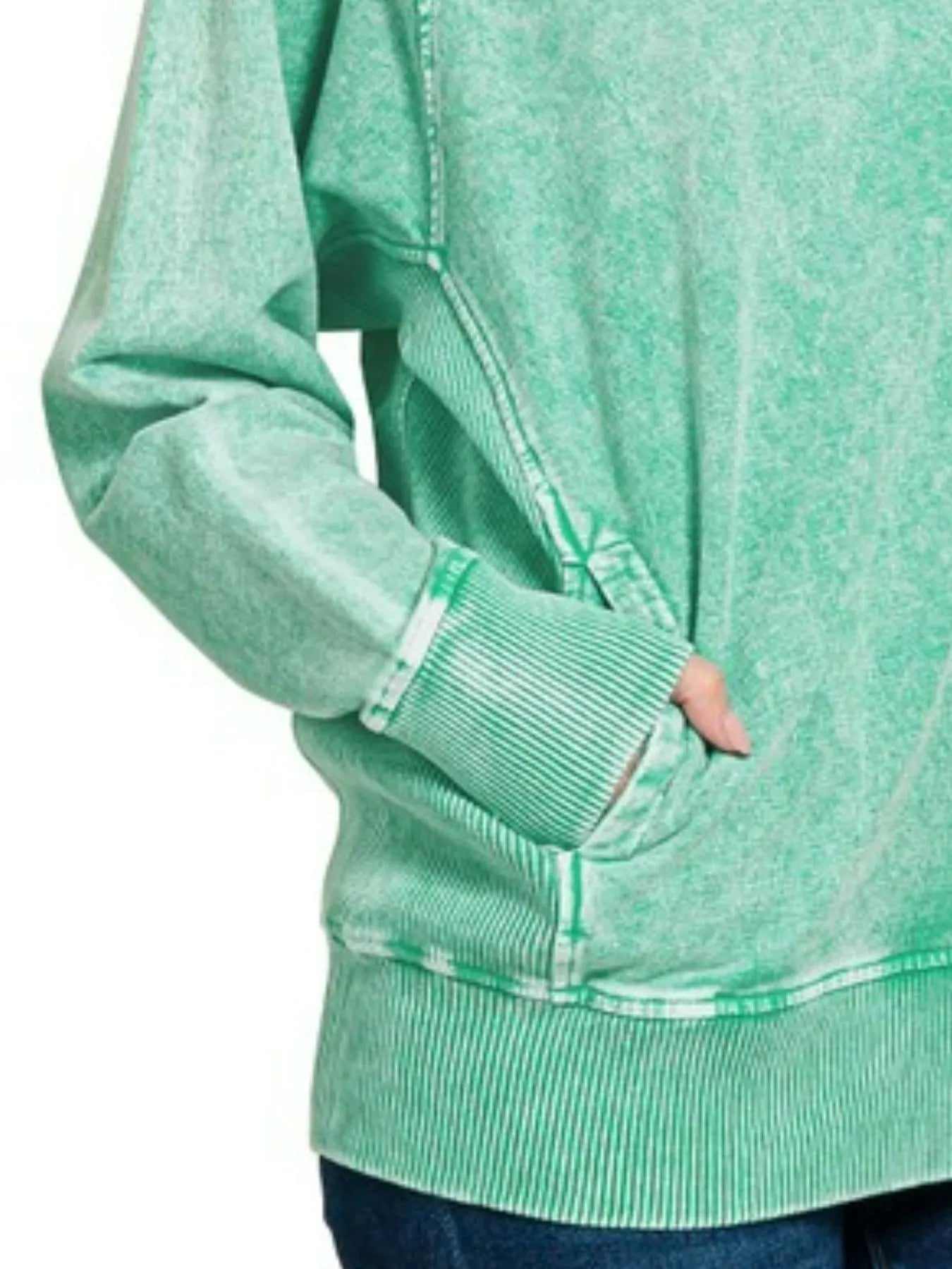 Zenana Kelly Green Washed Halo Snow French Terry Round Neck Sweatshirt