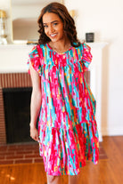 Haptics Feeling Bold Multicolor Abstract Print Tiered Ruffle Sleeve Dress 2024 Summer Blow Out Sale