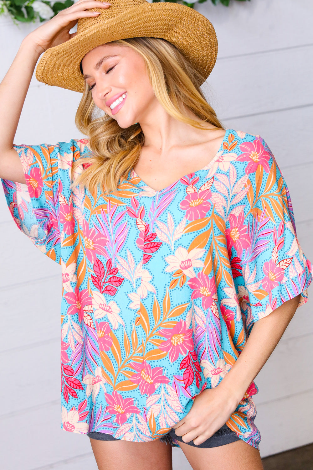 Haptics Multicolor Tropical Floral Print Woven Top Final Sale