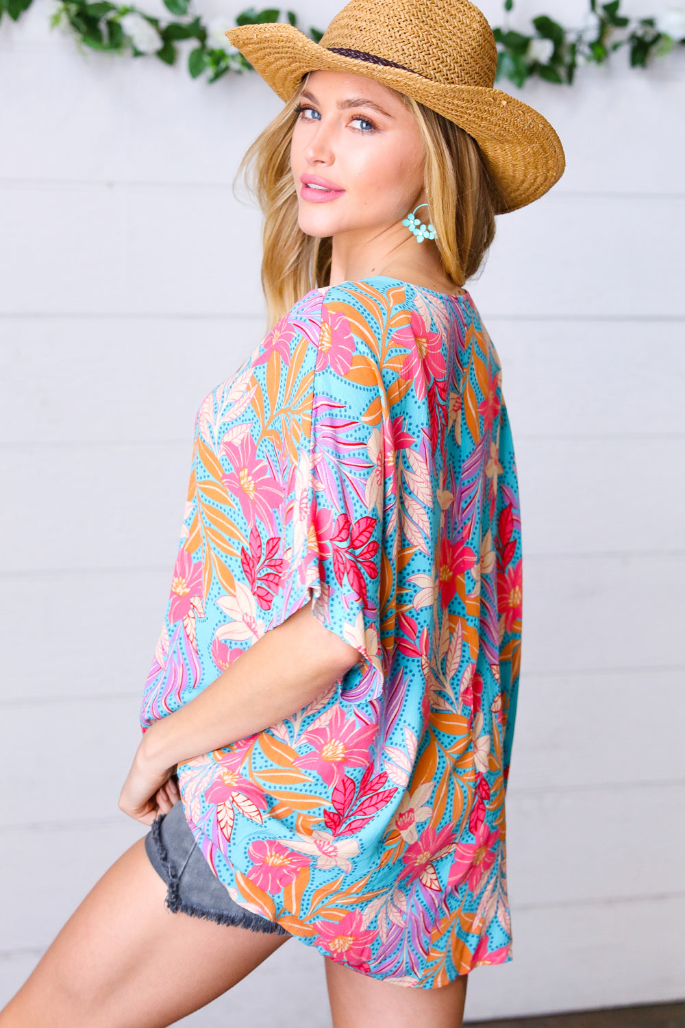 Haptics Multicolor Tropical Floral Print Woven Top Final Sale