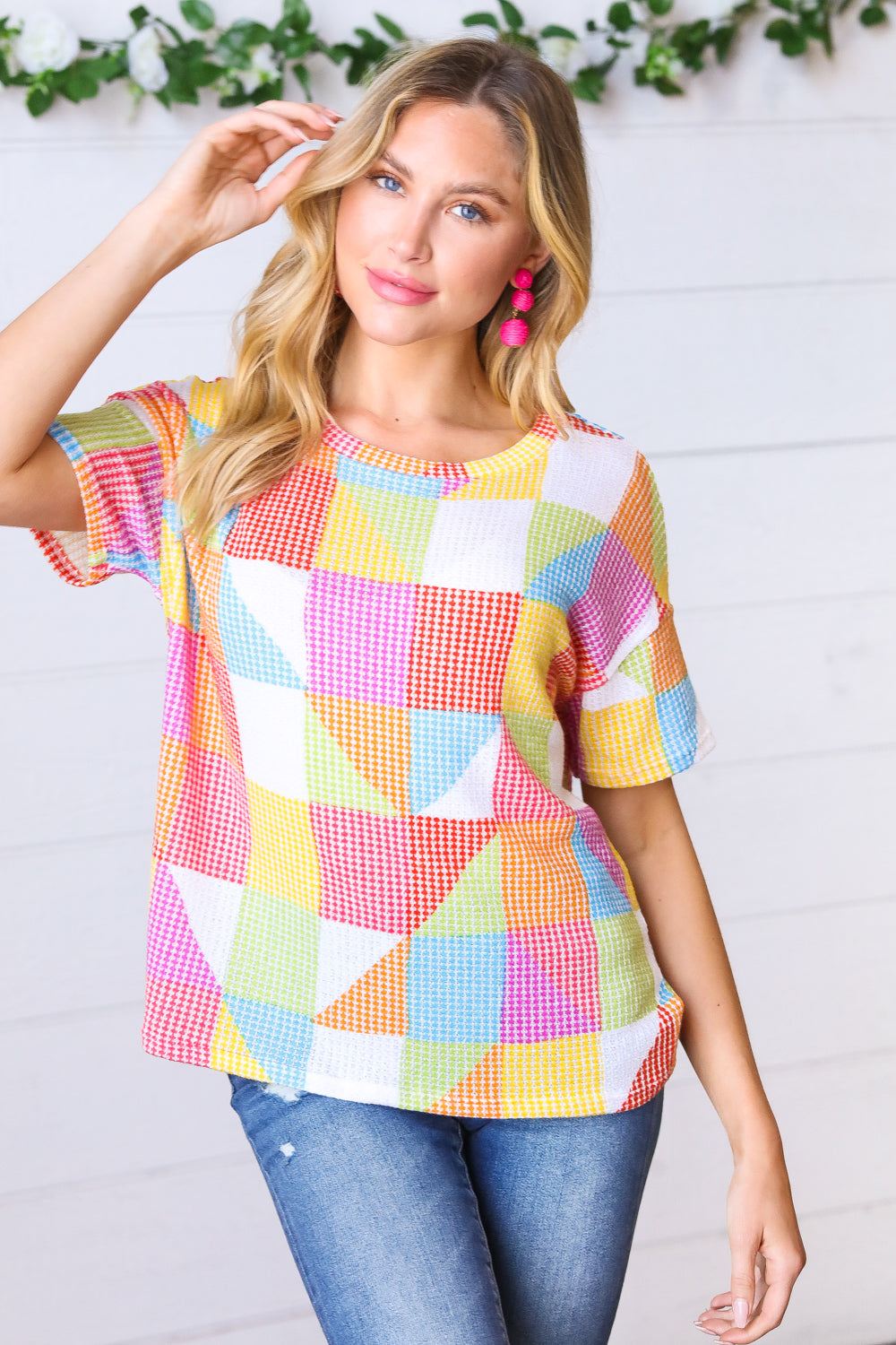 Haptics Multicolor Geometric Textured Knit Top Final Sale