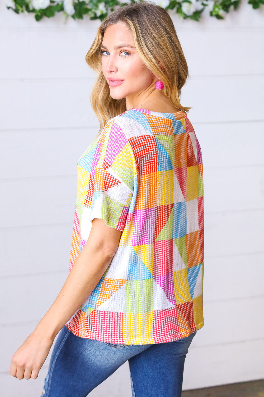 Haptics Multicolor Geometric Textured Knit Top Final Sale