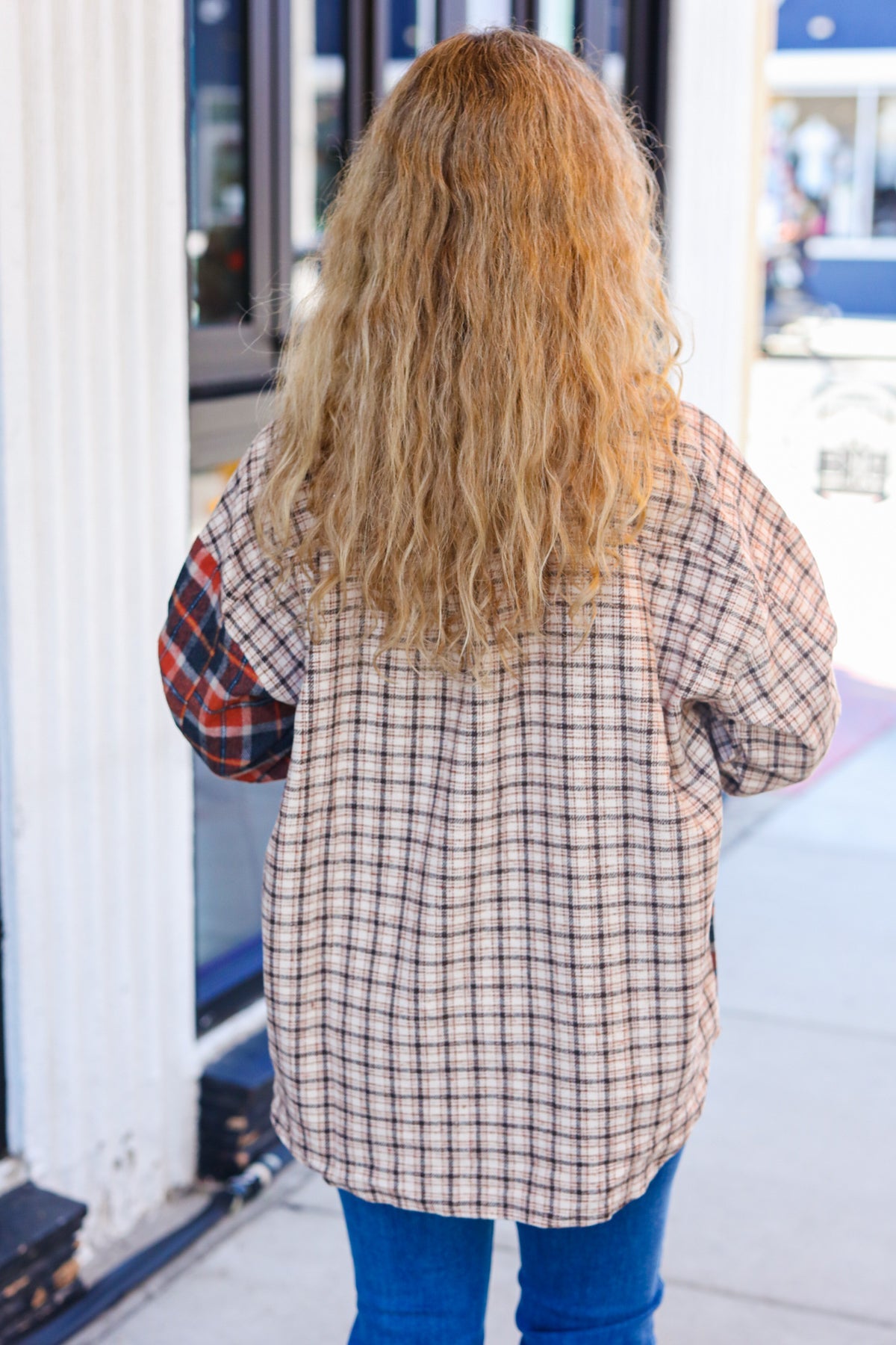 Haptics Make A Statement Rust & Taupe Plaid Color Block Shacket Final Sale