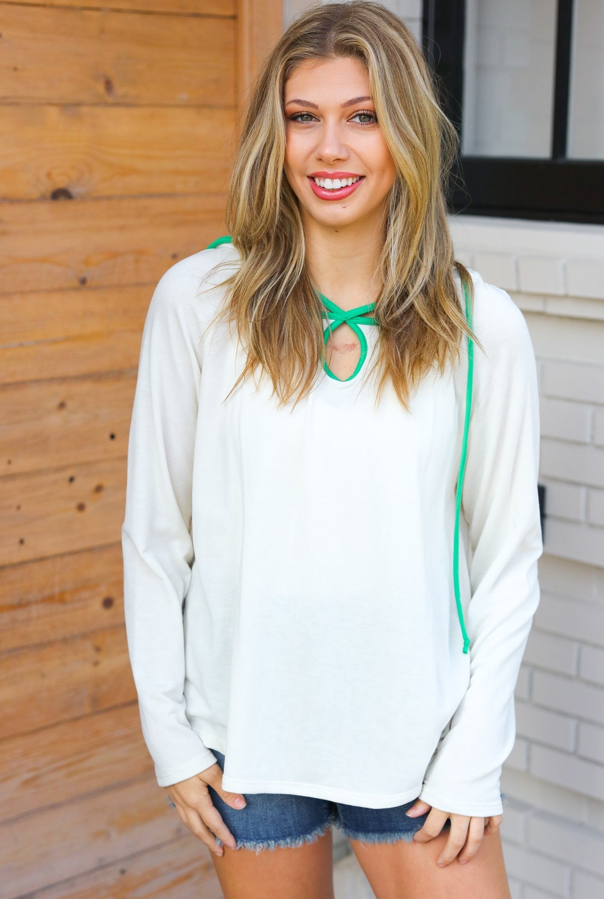 Haptics Feeling It Kelly Green Clover Cut Out Terry Hoodie Final Sale 2024 Blow-Out Sale