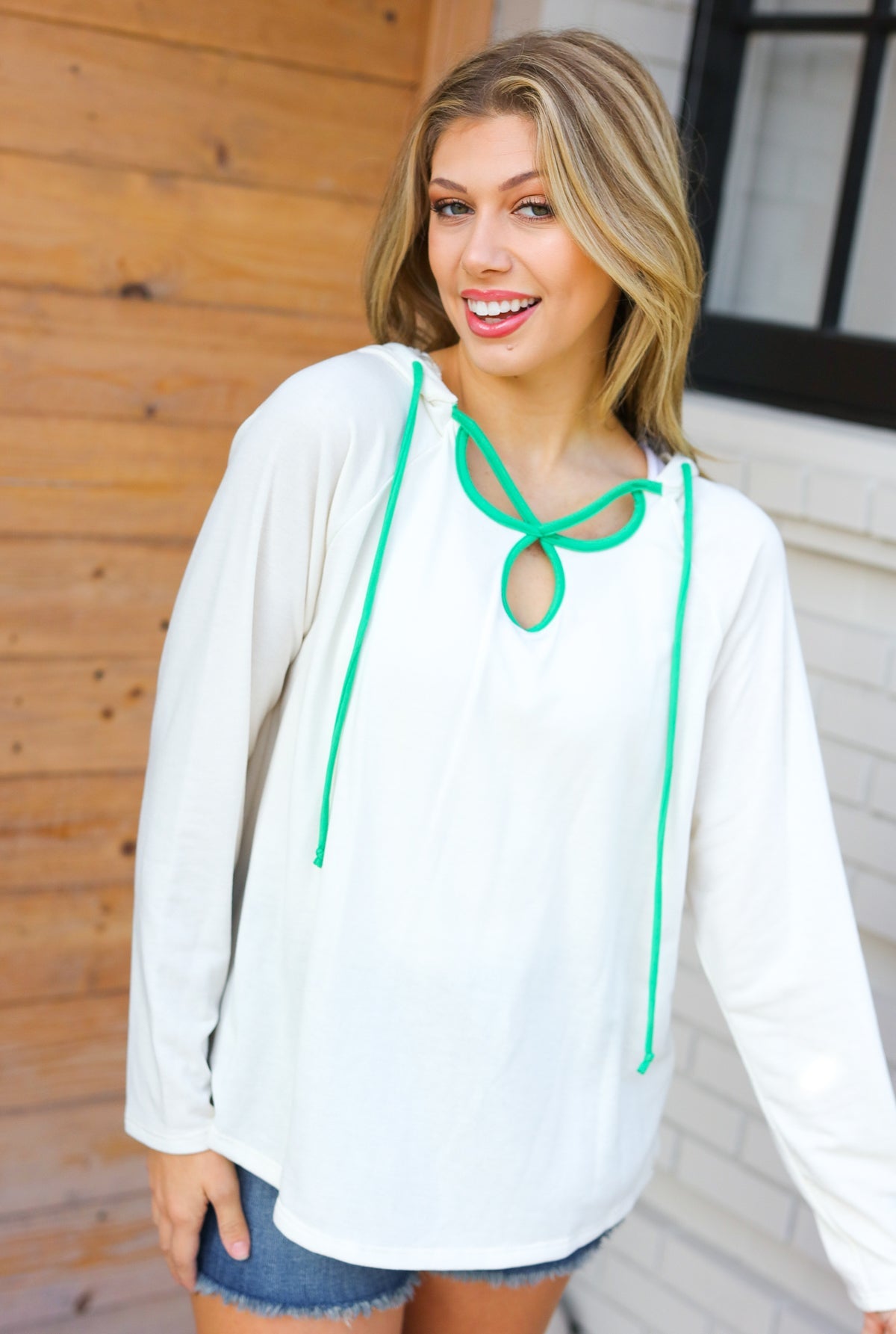 Haptics Feeling It Kelly Green Clover Cut Out Terry Hoodie Final Sale 2024 Blow-Out Sale