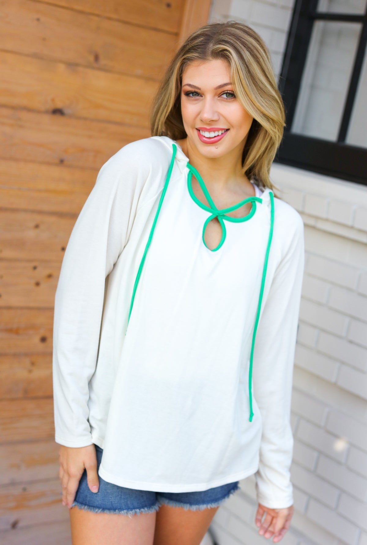 Haptics Feeling It Kelly Green Clover Cut Out Terry Hoodie Final Sale 2024 Blow-Out Sale