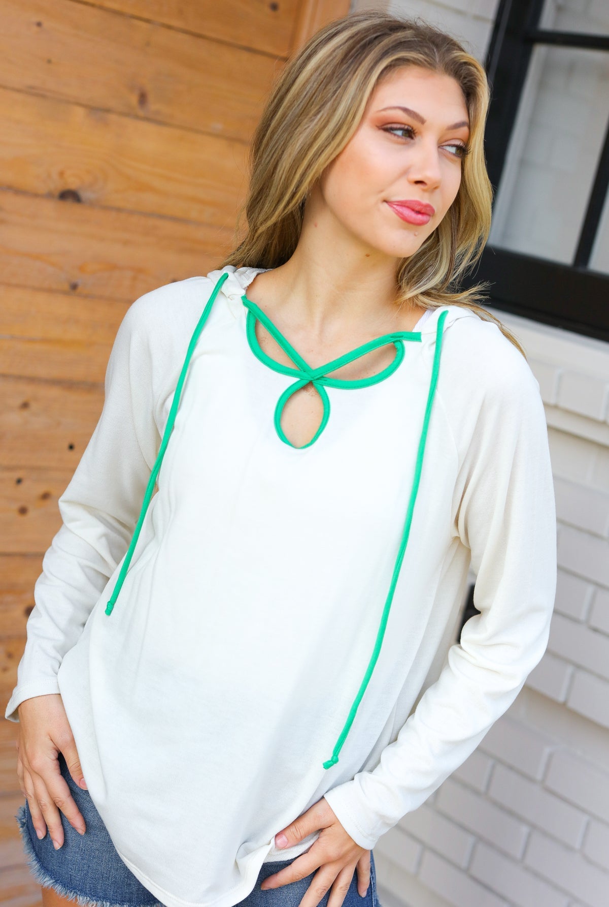 Haptics Feeling It Kelly Green Clover Cut Out Terry Hoodie Final Sale 2024 Blow-Out Sale