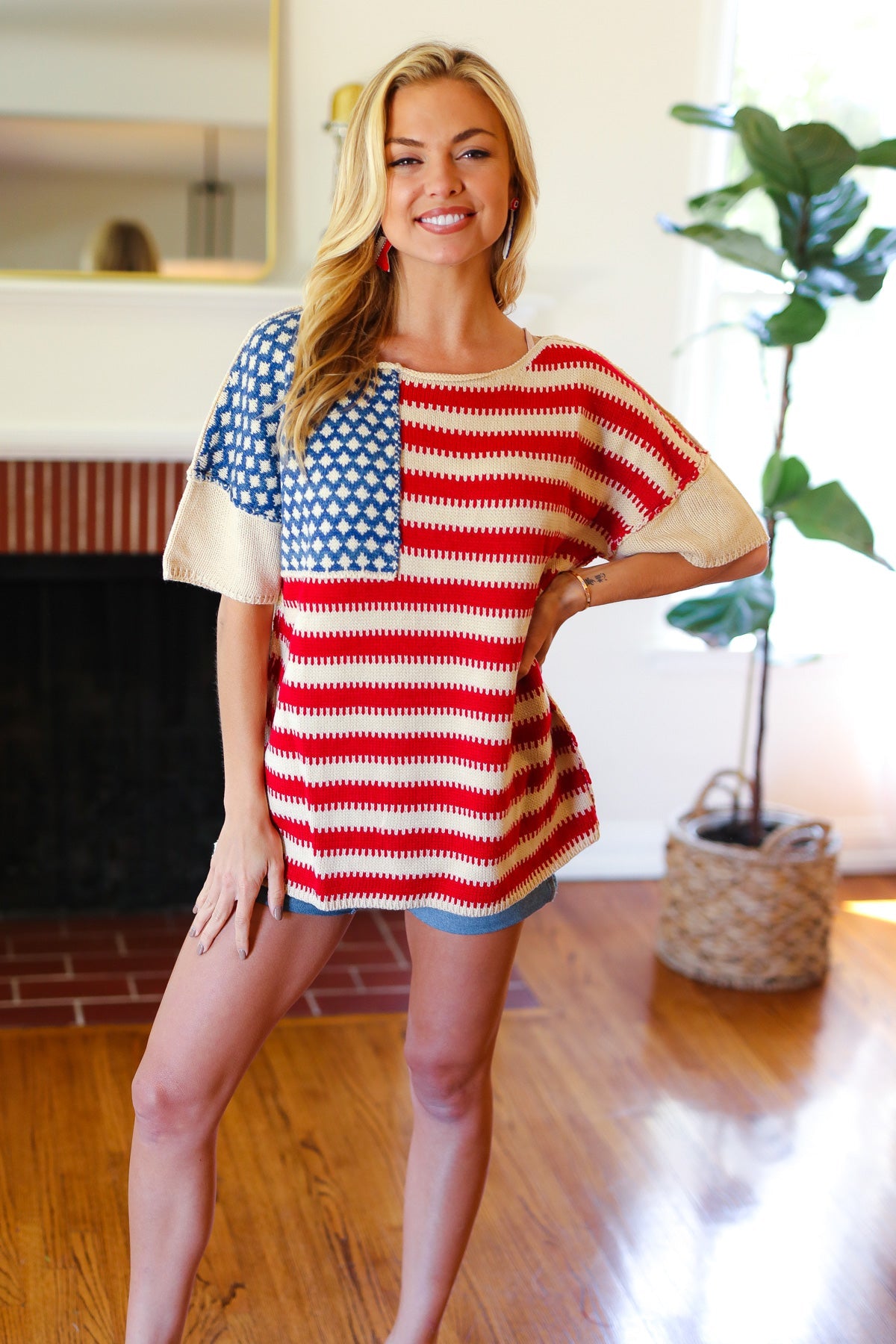 Haptics American Flag Jacquard Knit Sweater Top Final Sale