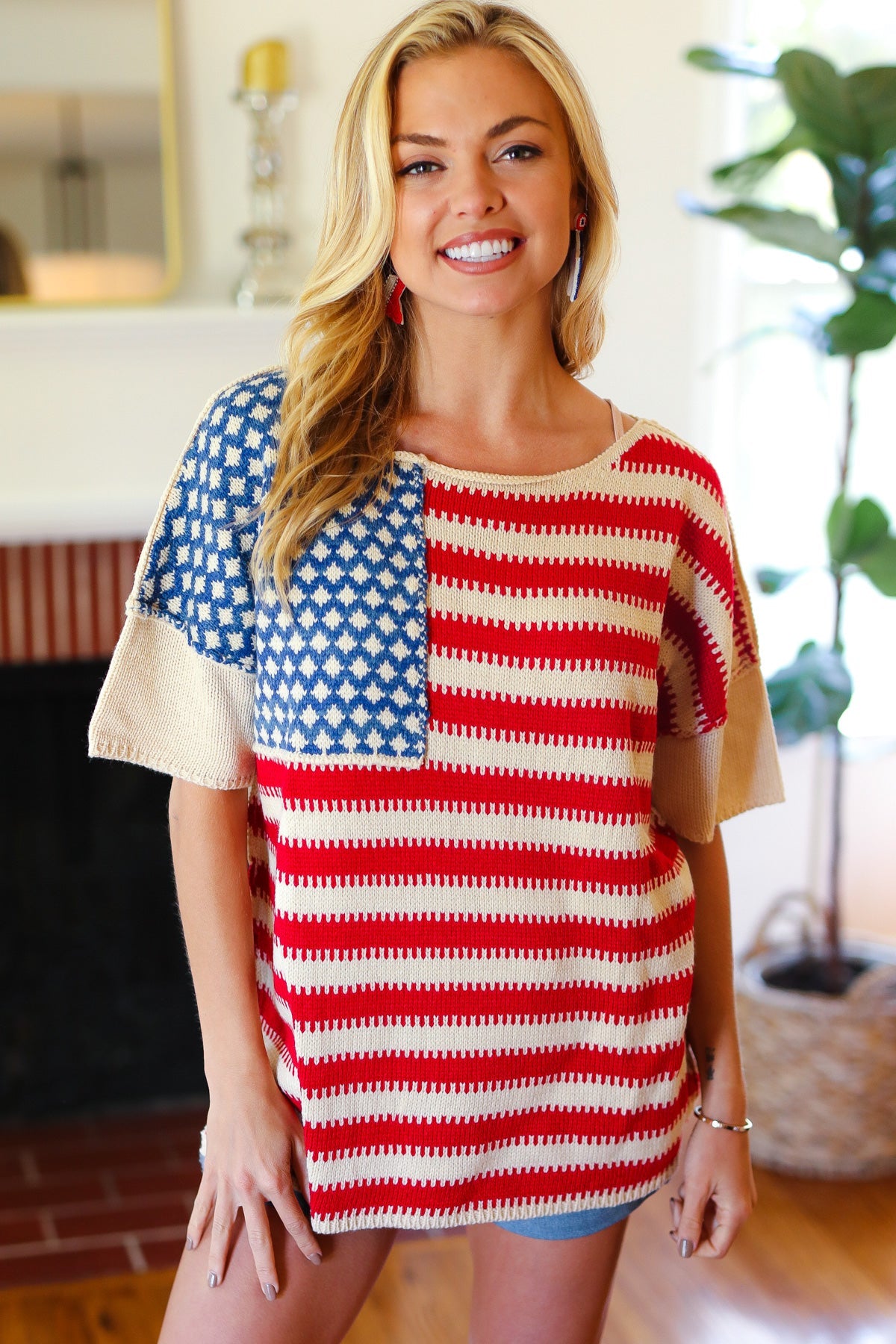 Haptics American Flag Jacquard Knit Sweater Top Final Sale