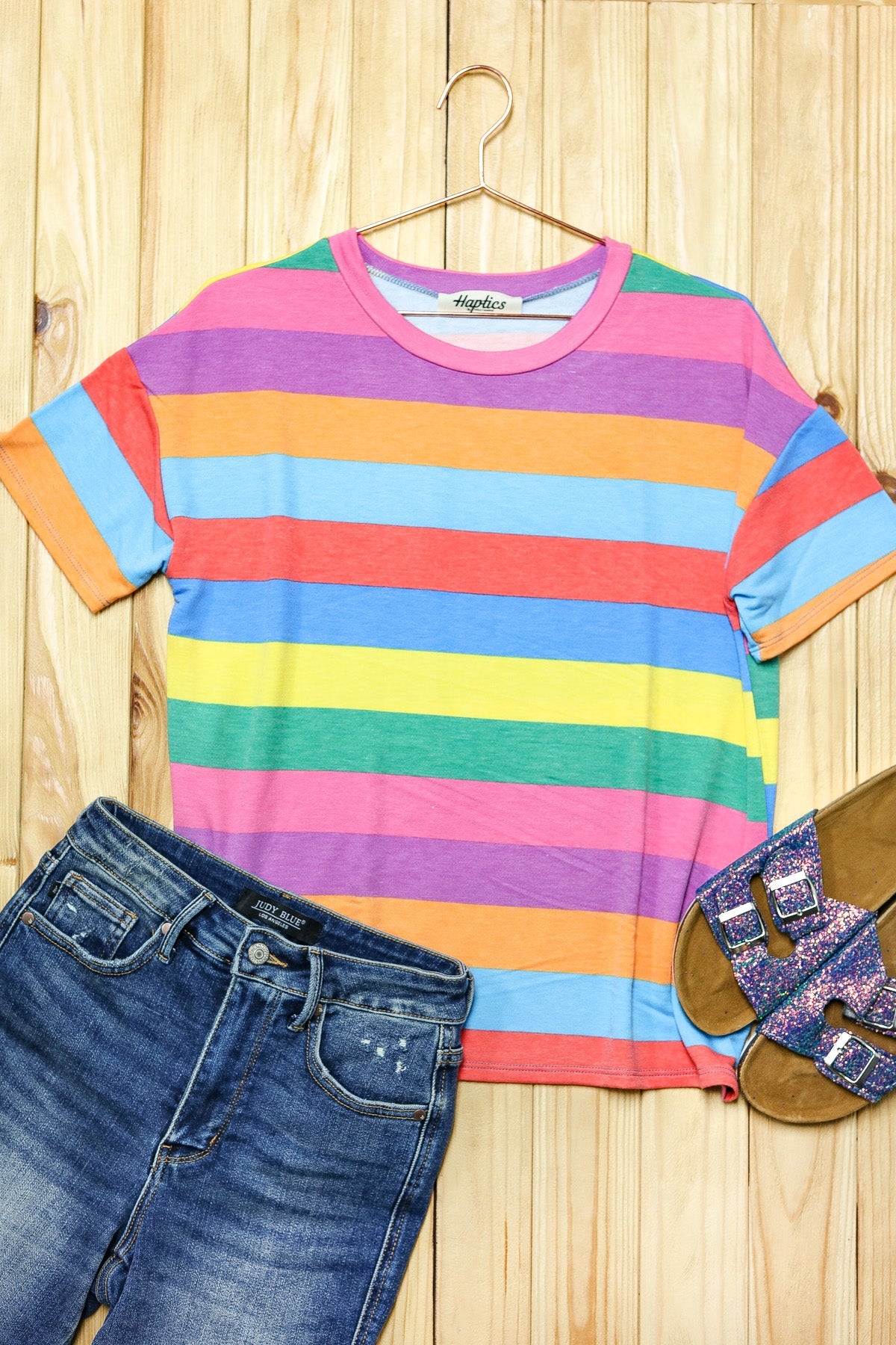 Haptics Step Into Spring Multicolor Stripe Terry Top final sale