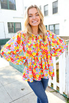 Large Haptics Chasing Dreams Ribbon Tie Bow Babydoll Puff Elastic Sleeve Floral Top