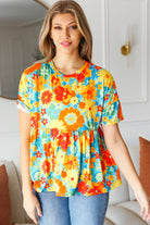 Haptics Sunflower& Red Retro Floral Swing Babydoll Top