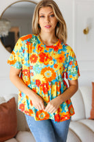 Haptics Sunflower& Red Retro Floral Swing Babydoll Top