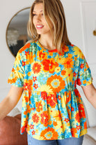 Haptics Sunflower& Red Retro Floral Swing Babydoll Top