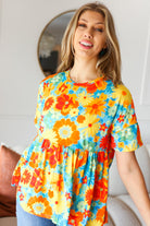 Haptics Sunflower& Red Retro Floral Swing Babydoll Top