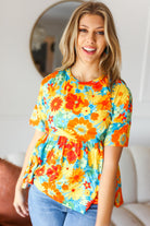 Haptics Sunflower& Red Retro Floral Swing Babydoll Top