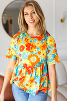 Haptics Sunflower& Red Retro Floral Swing Babydoll Top