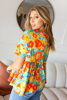 Haptics Sunflower& Red Retro Floral Swing Babydoll Top