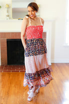 Haptics Fall Vacay Vibes Orange Floral Smocked Tube Top Tiered Maxi Dress Dresses