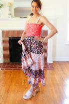 Haptics Fall Vacay Vibes Orange Floral Smocked Tube Top Tiered Maxi Dress Dresses