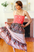 Haptics Fall Vacay Vibes Orange Floral Smocked Tube Top Tiered Maxi Dress Dresses
