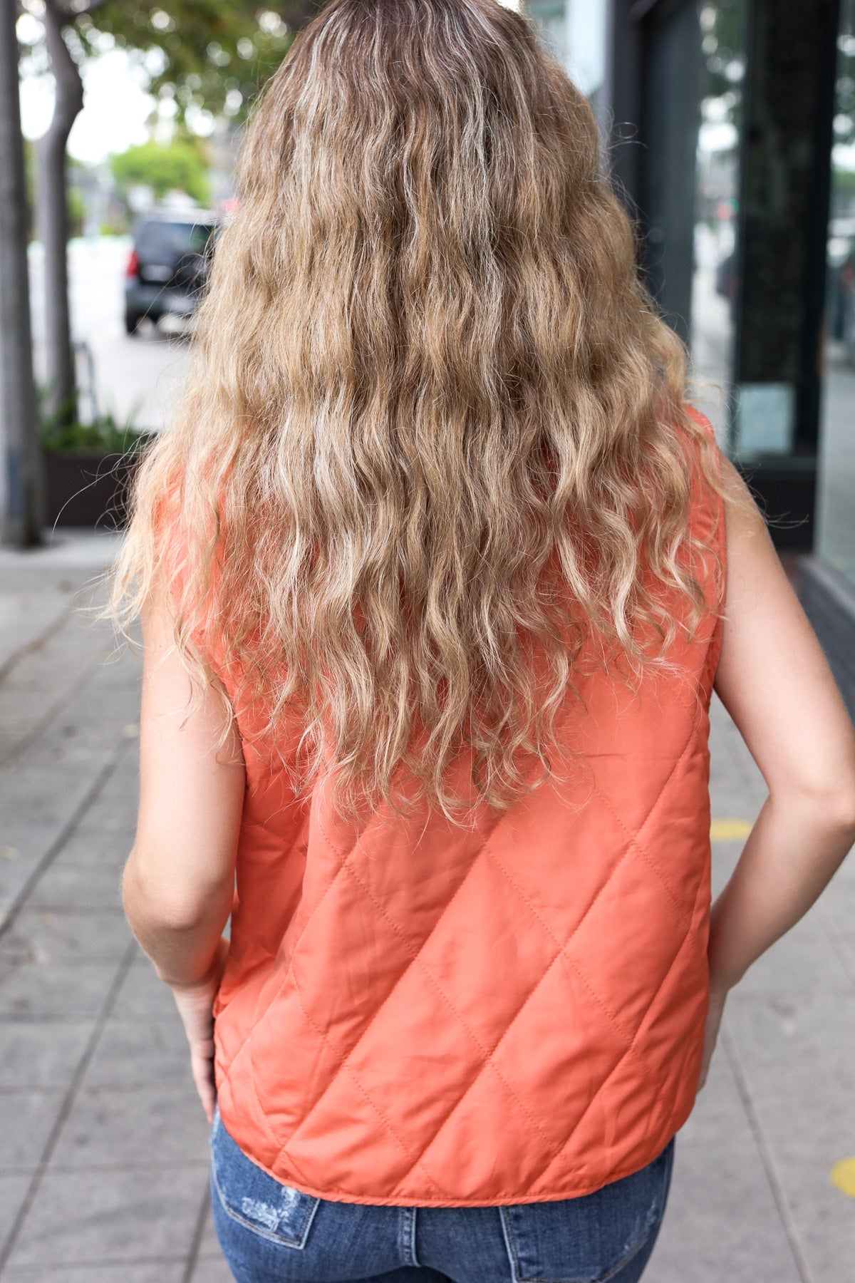 Haptics Weekend Ready Rust High Neck Snap Button Quilted Puffer Vest