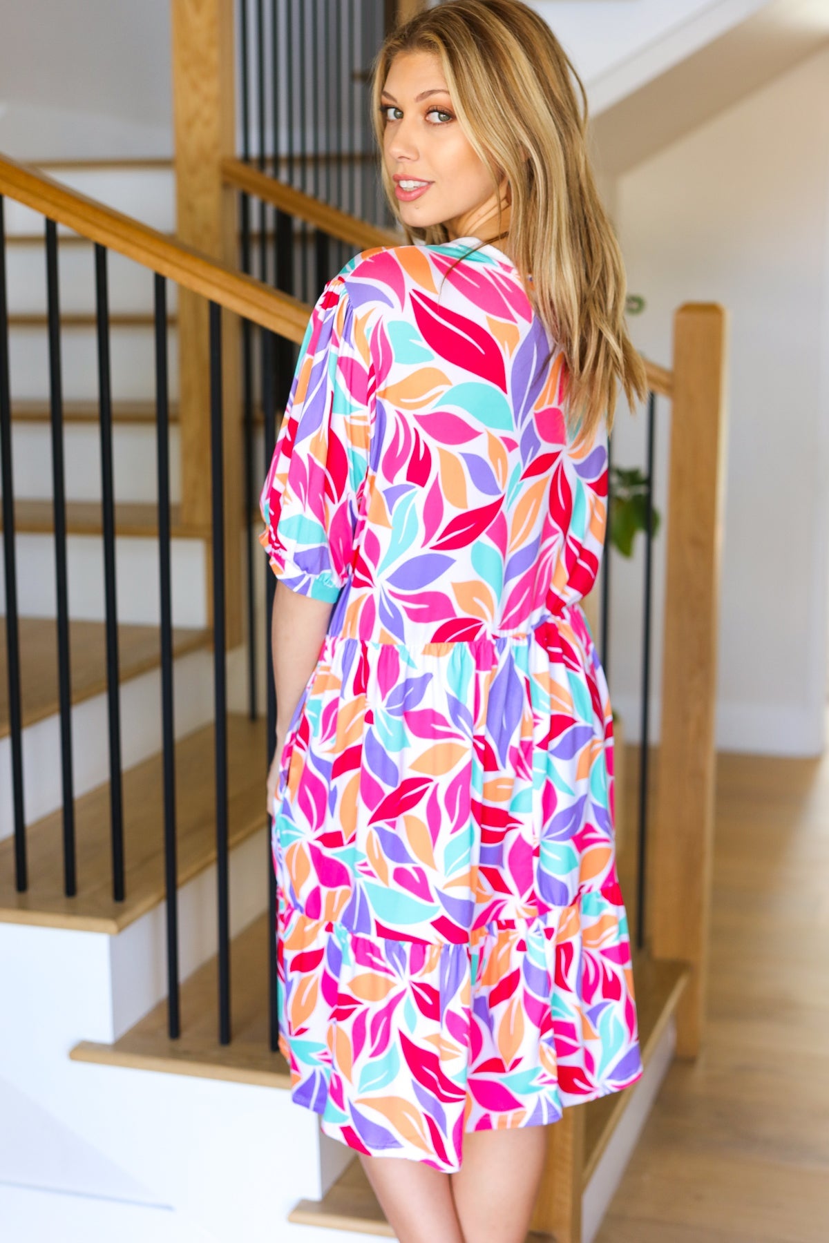 Haptics Feel Your Best Multicolor Floral Tiered Front Tie Pocketed Dress