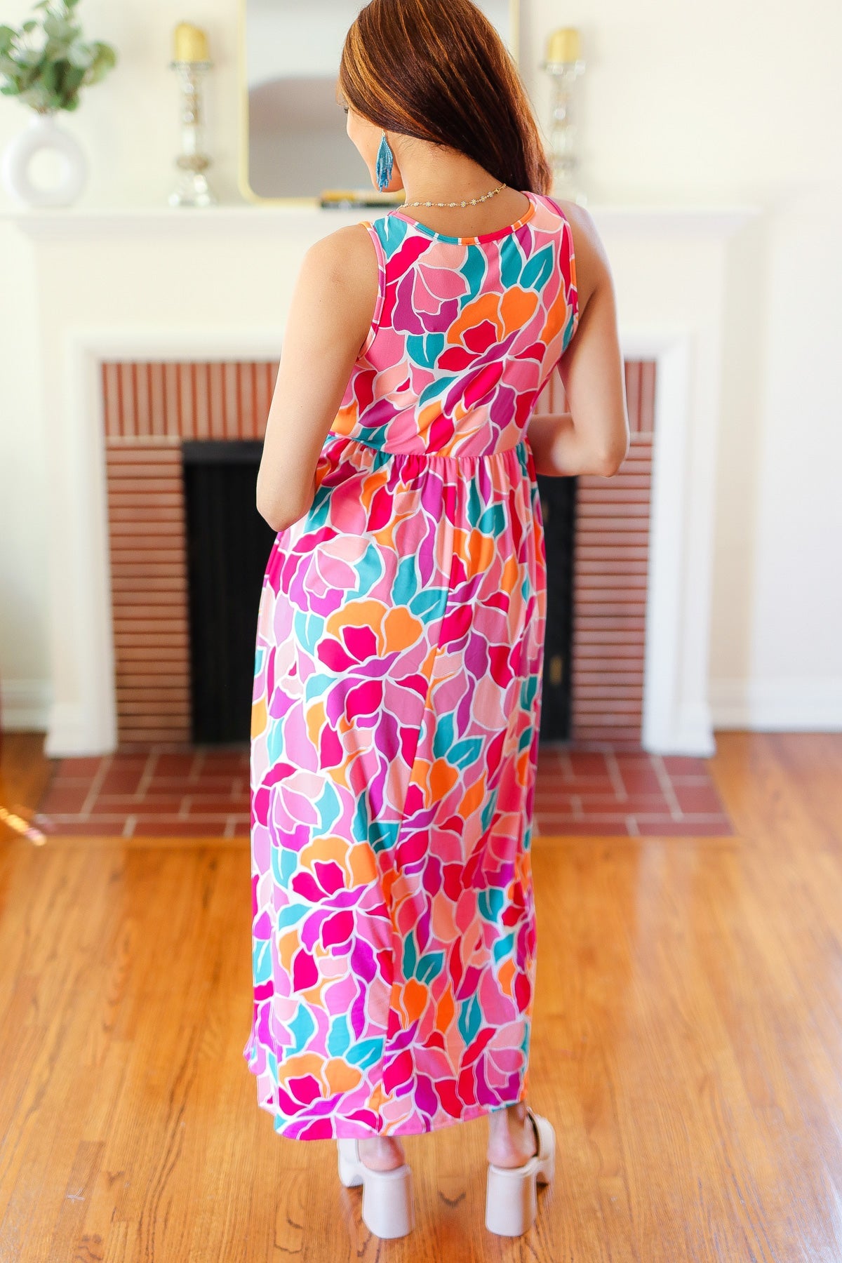 Haptics Hello Beautiful Fuchsia Abstract Floral Fit & Flare Maxi Dress Final Sale