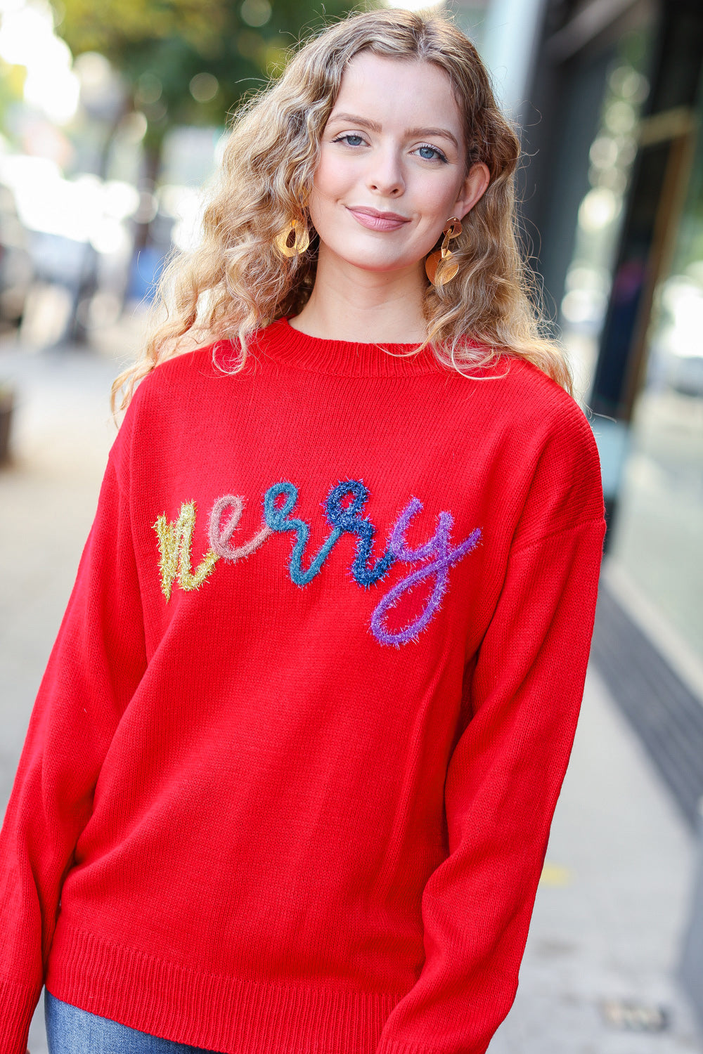 Haptics More The Merrier Red Pop Up Lurex Sweater