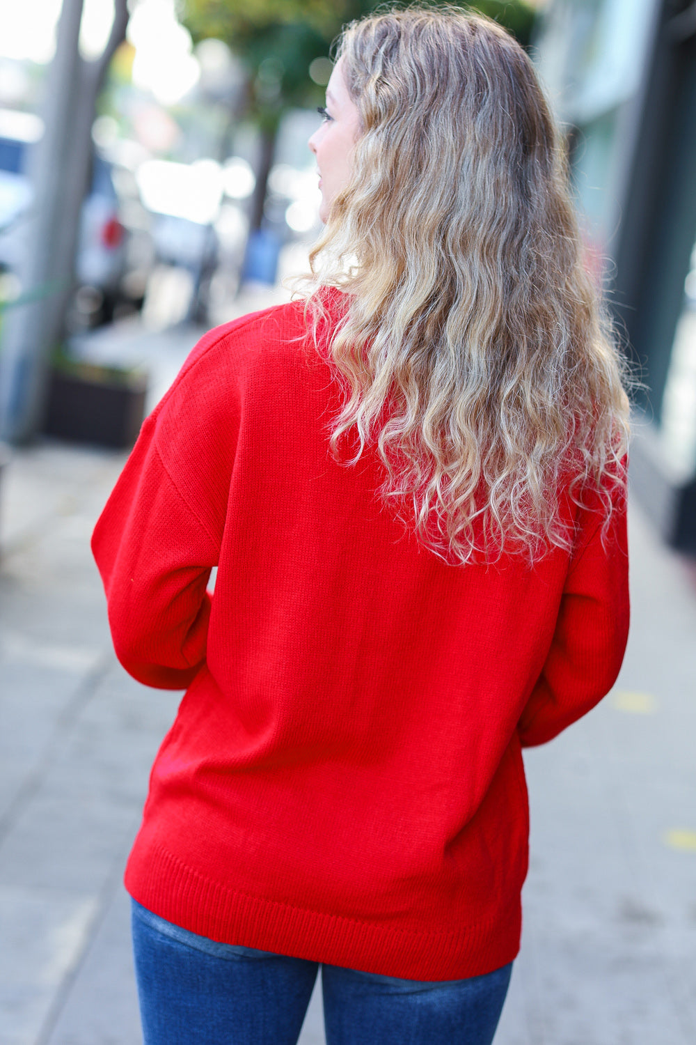 Haptics More The Merrier Red Pop Up Lurex Sweater